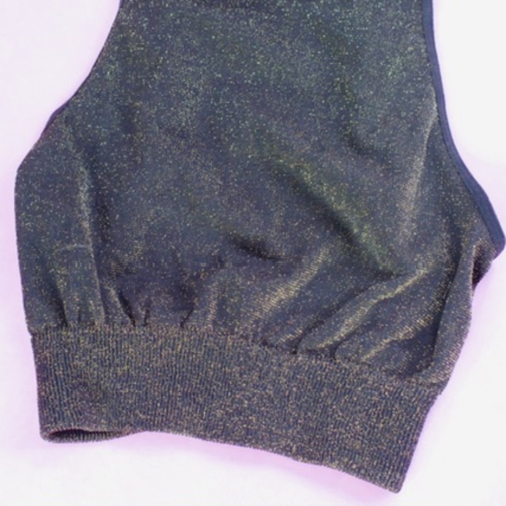 Free People Black Haulter Crop Top with Gold Shimmer